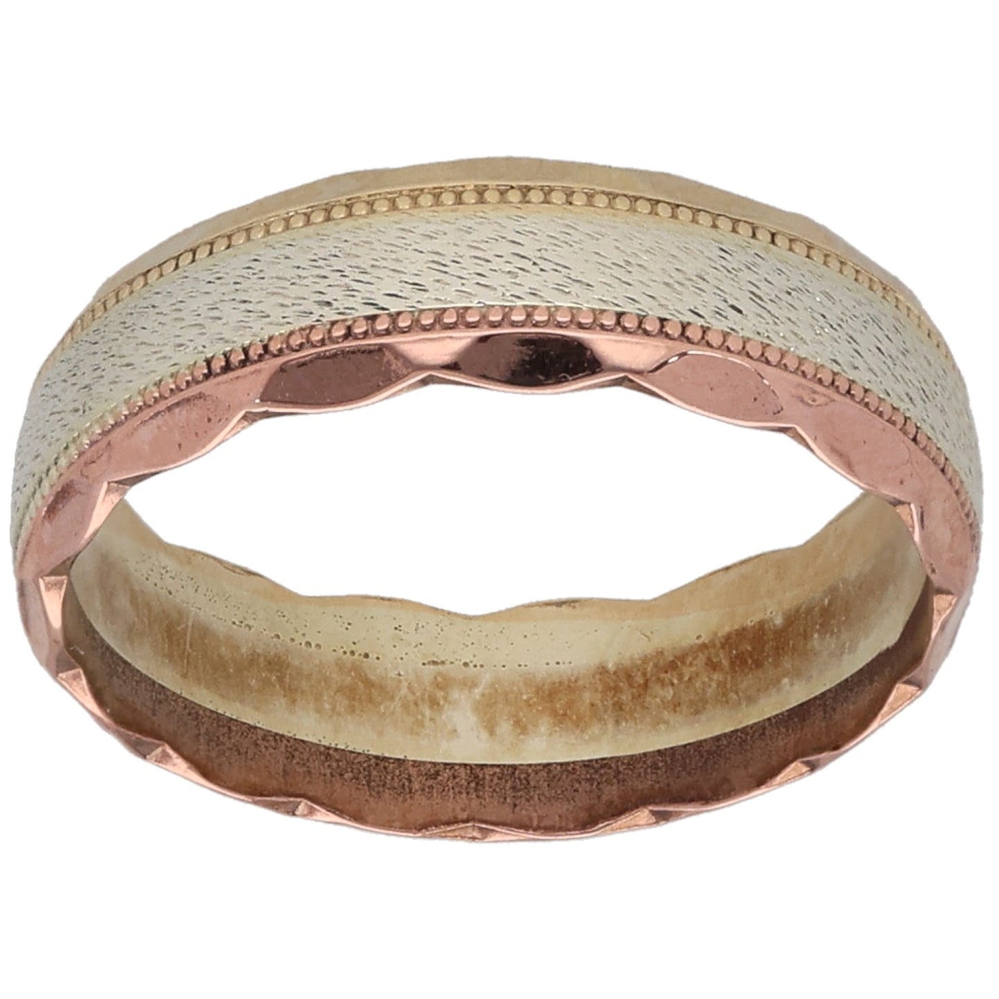 9ct Tricolour Gold Patterned Wedding Ring Size N