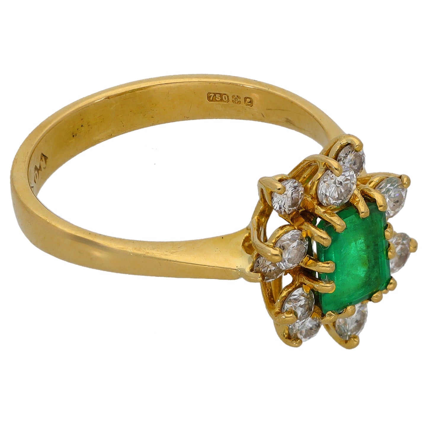 18ct Gold Emerald & 0.60ct Diamond Cluster Ring Size M