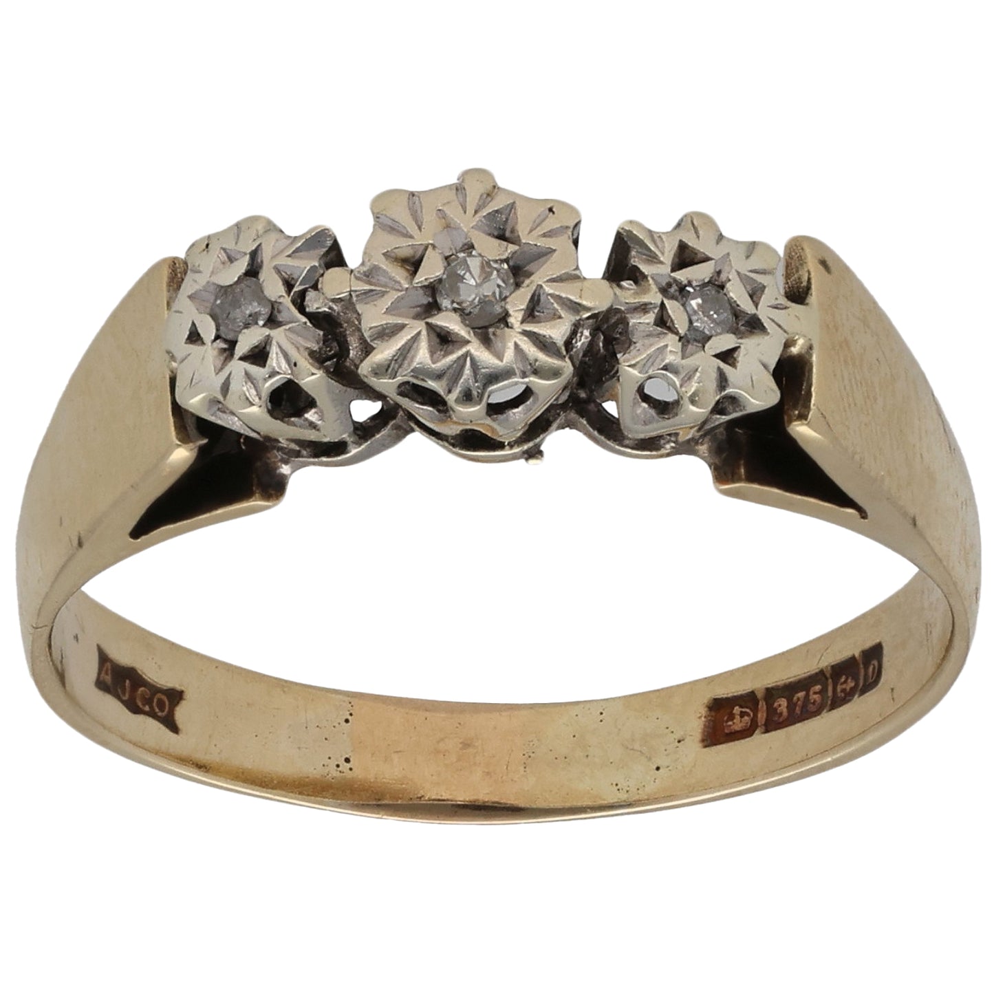 9ct Gold 0.03ct Diamond Trilogy Ring Size P