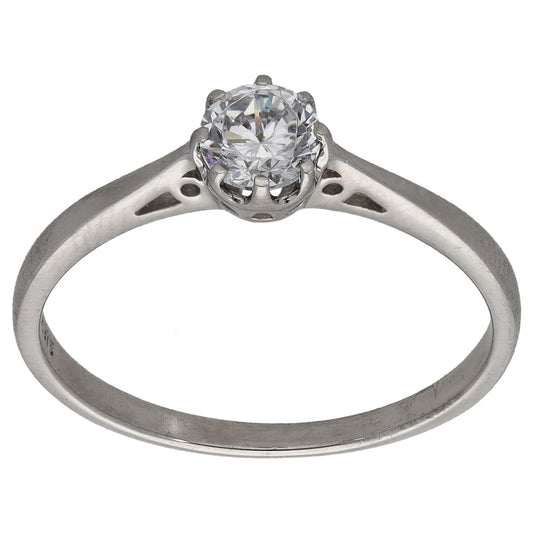 9ct White Gold Cubic Zirconia Single Stone Ring Size R