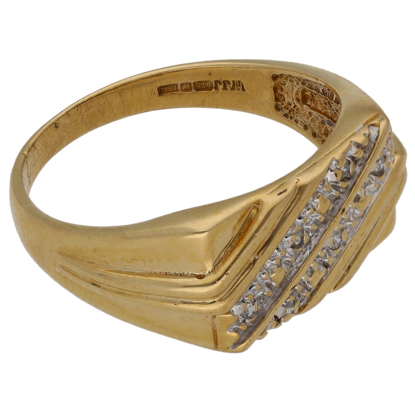 9ct Gold 0.03ct Diamond Patterned Signet Ring Size R