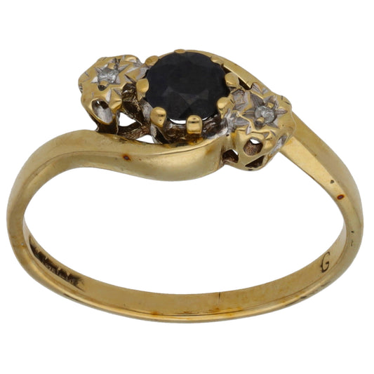 9ct Gold 0.01ct Diamond & Sapphire Trilogy Ring Size M