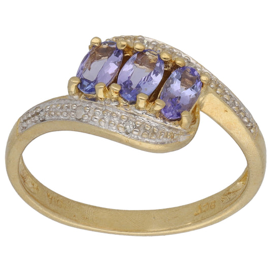 9ct Gold 0.03ct Diamond & Tanzanite Dress/Cocktail Ring Size P