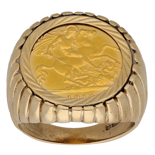 9ct Gold Half Sovereign Coin Ring Size V