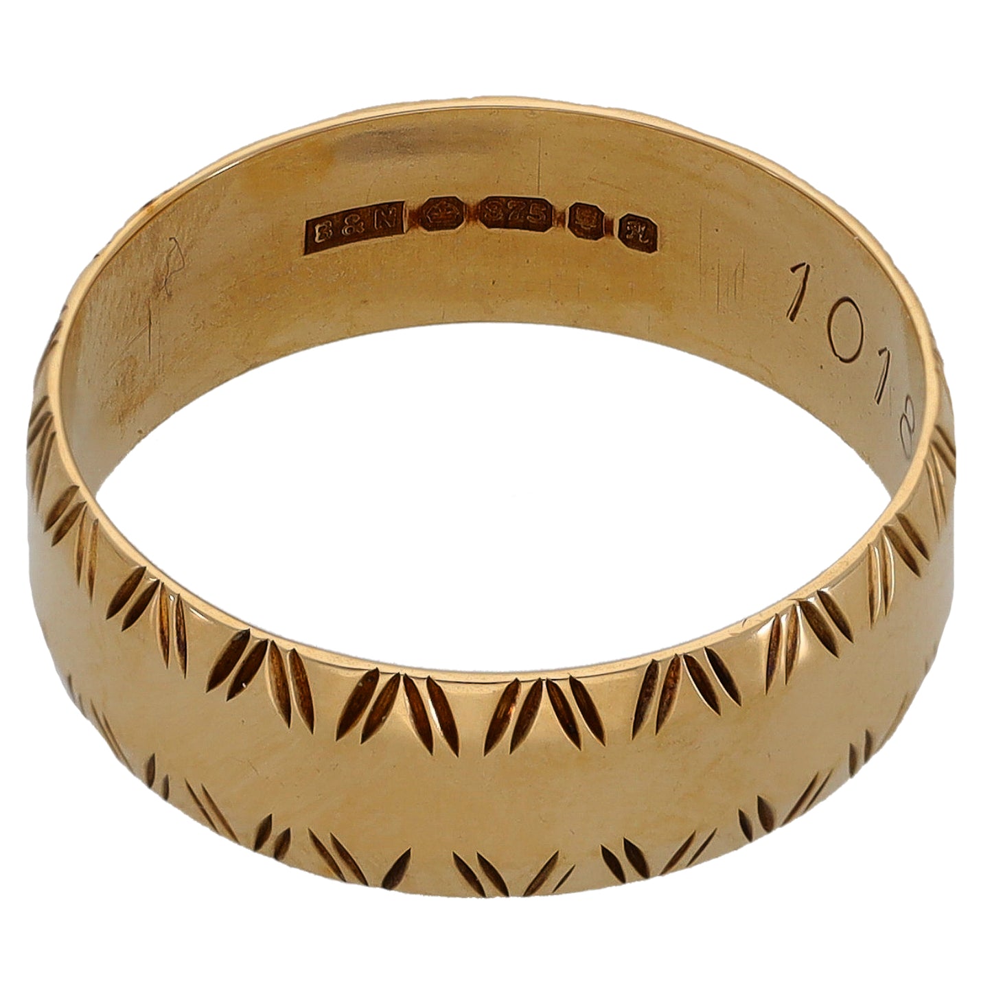 9ct Gold Patterned Wedding Ring Size N