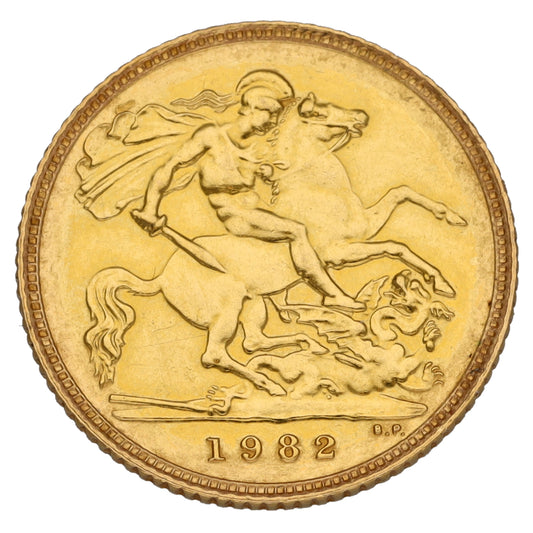 22ct Gold Queen Elizabeth II Half Sovereign Coin 1982