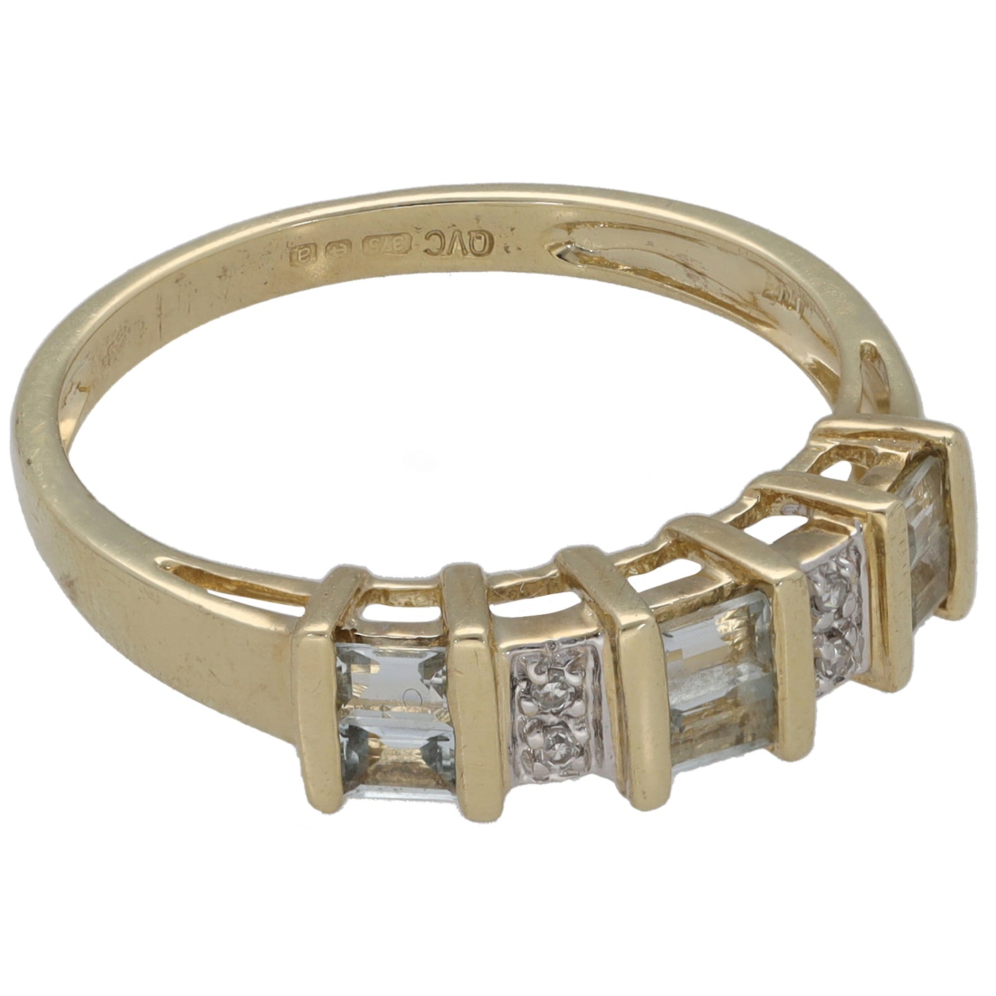 9ct Gold Aquamarine & 0.02ct Diamond Dress/Cocktail Ring Size P