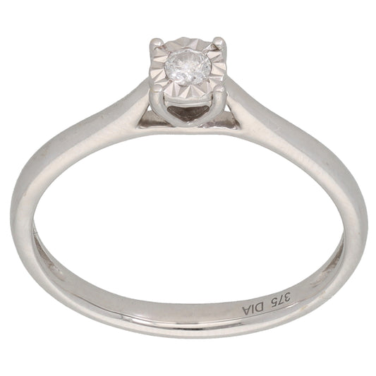 9ct White Gold 0.08ct Diamond Solitaire Ring Size N