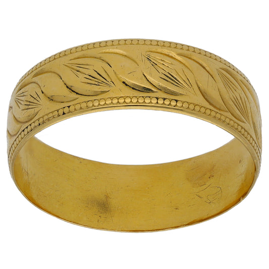 18ct Gold Patterned Wedding Ring Size U