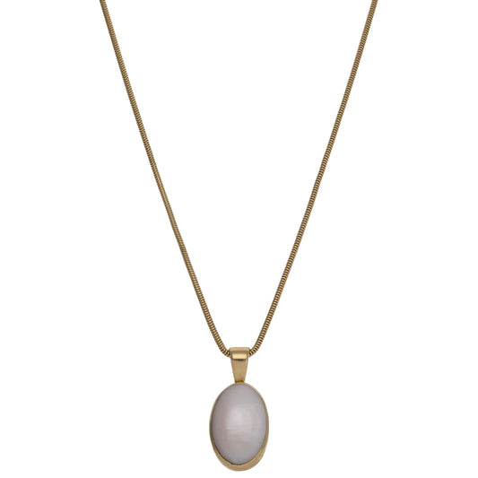 9ct Gold Mother Of Pearl Single Stone Pendant With Chain