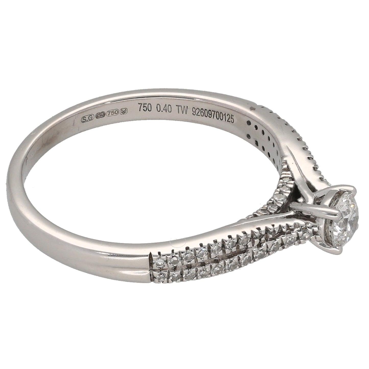18ct White Gold 0.40ct Diamond Solitaire Ring With Accent Stones Size P