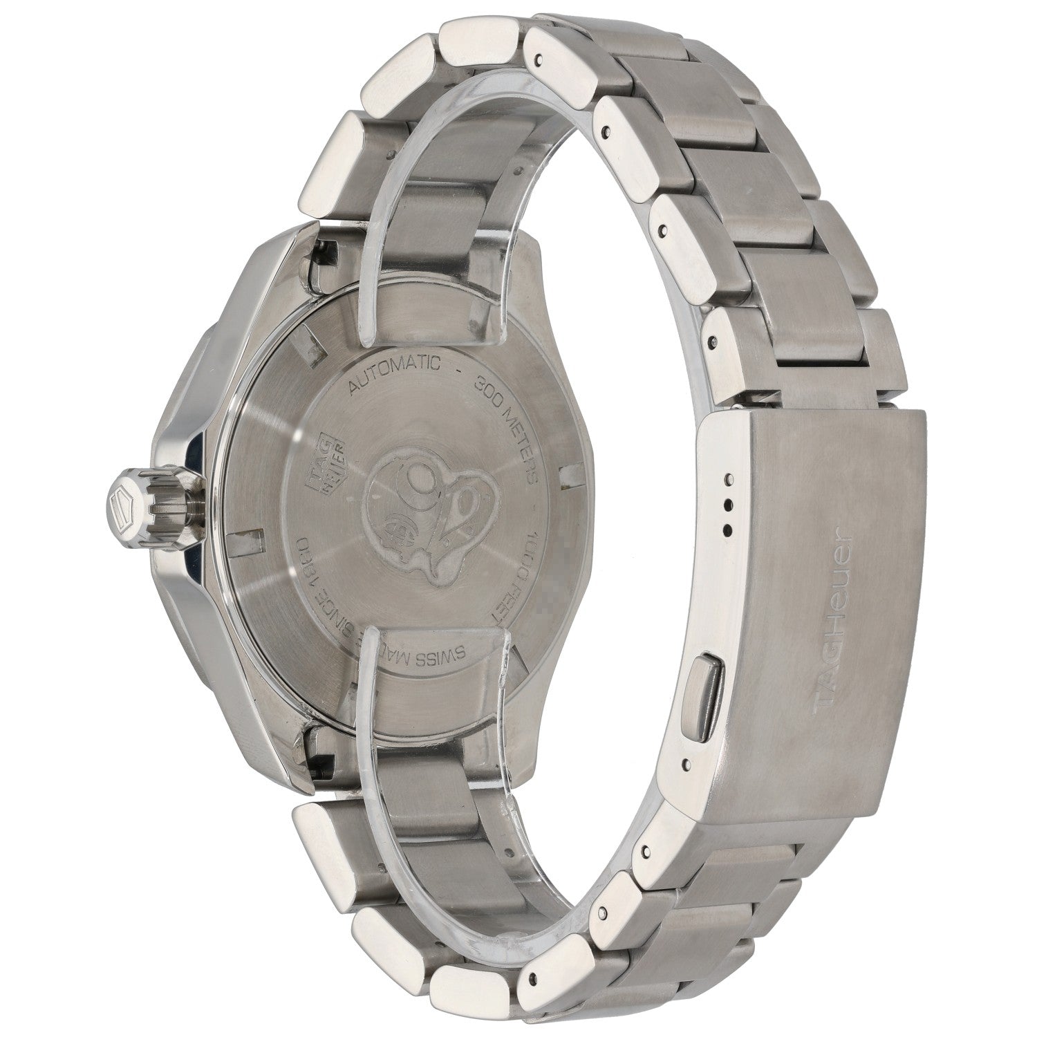Tag Heuer Aquaracer WAY2010-0 Stainless steel wristwatch case back with automatic engraving, linked bracelet