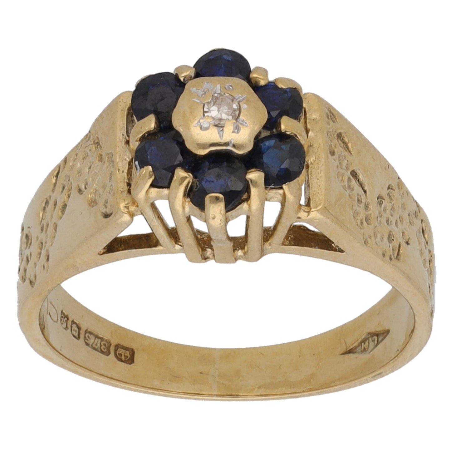 9ct Gold 0.01ct Diamond & Sapphire Dress/Cocktail Ring Size L