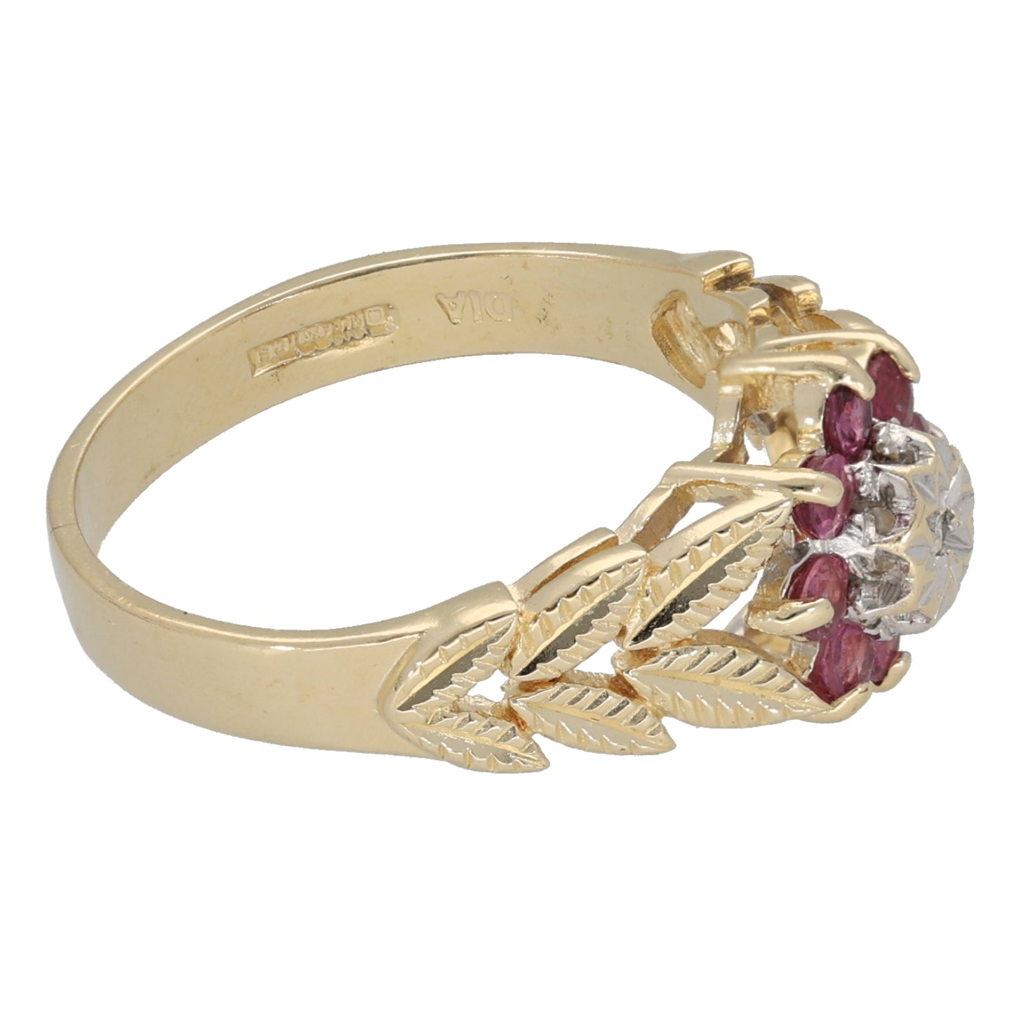 9ct Gold Ruby & 0.005ct Diamond Cluster Ring Size M