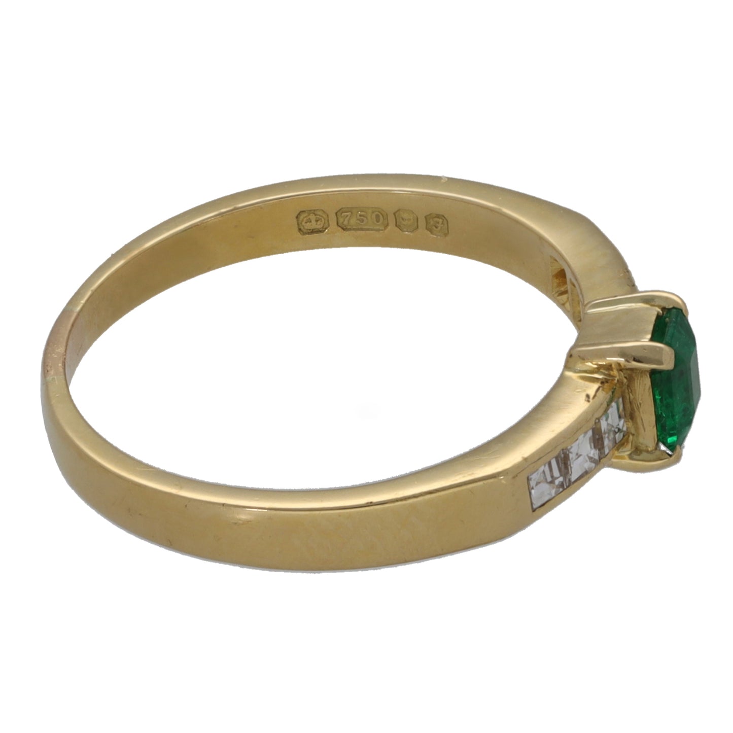18ct Gold Emerald & 0.18ct Diamond Single Stone Ring With Accents Size L