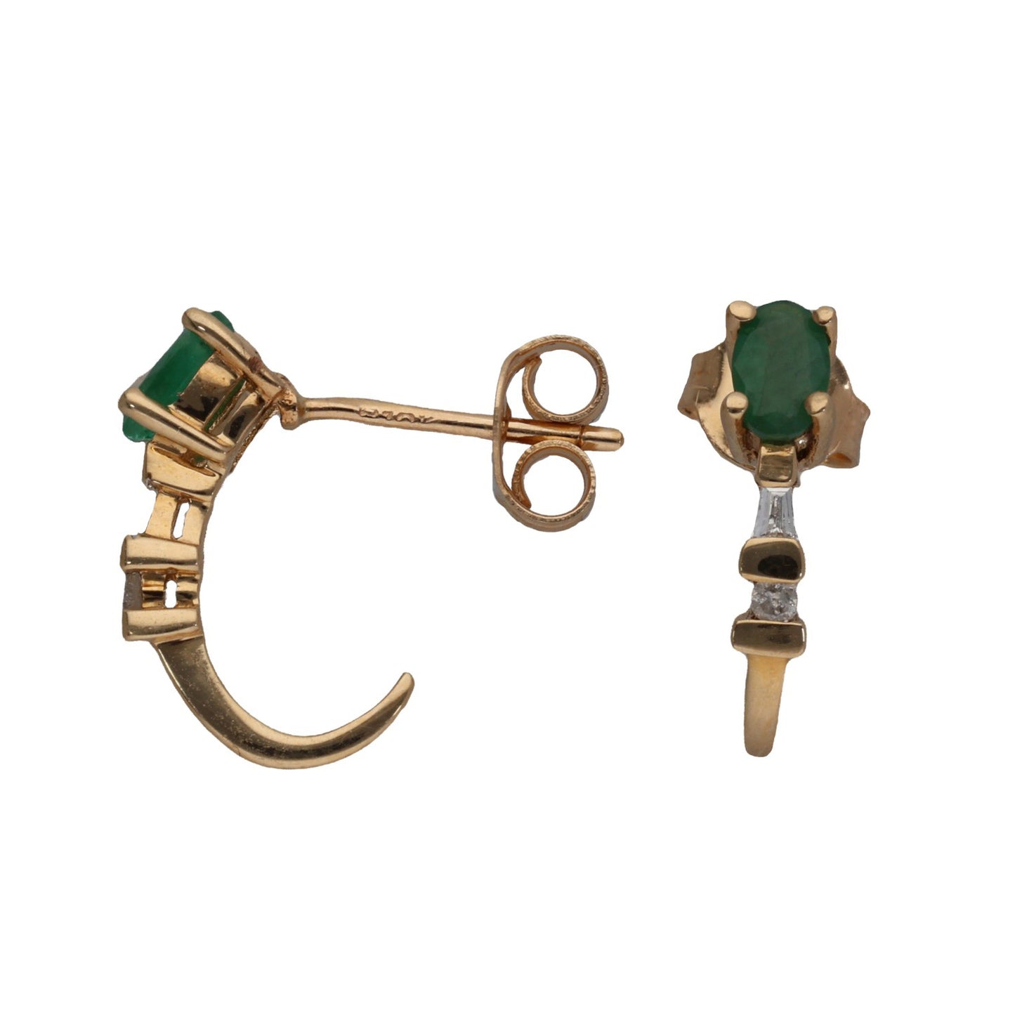 9ct Gold Emerald & 0.07ct Round Diamond Dress/Cocktail Earrings