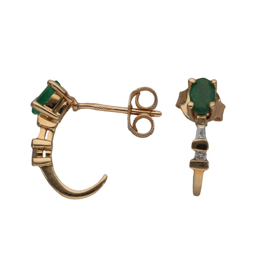 9ct Gold Emerald & 0.07ct Round Diamond Dress/Cocktail Earrings