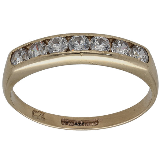 9ct gold half eternity ring with clear CZ stones, round set, size M
