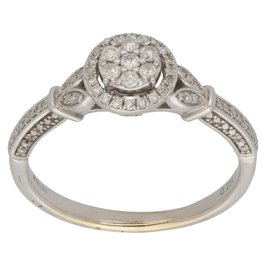 9ct White Gold 0.25ct Diamond Cluster Ring Size O