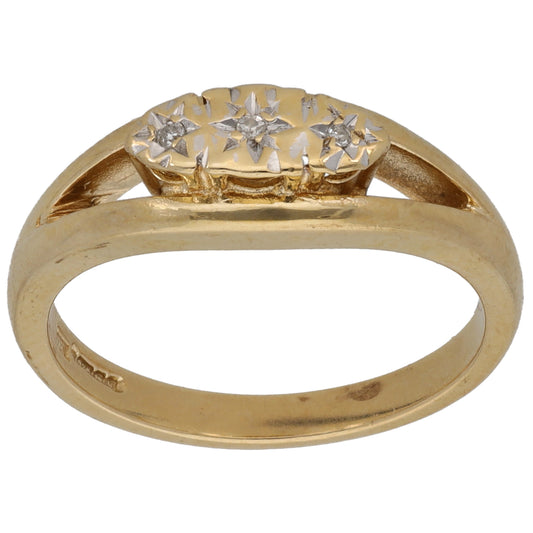 9ct Gold 0.03ct Diamond Trilogy Ring Size M