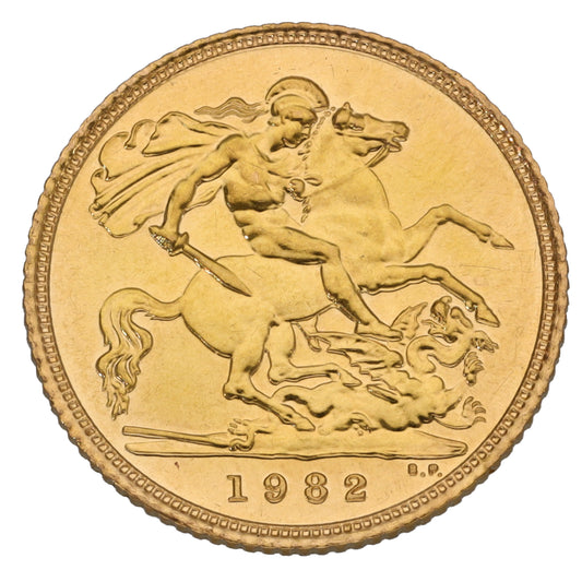 22ct Gold Queen Elizabeth II Half Sovereign Coin 1982