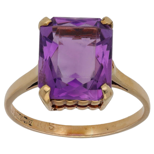 9ct Gold Amethyst Single Stone Ring Size L