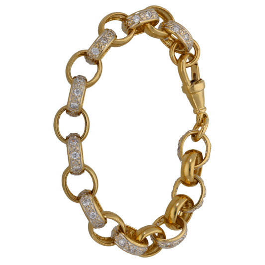9ct gold CZ belcher bracelet with oval links and pavé-set detail
