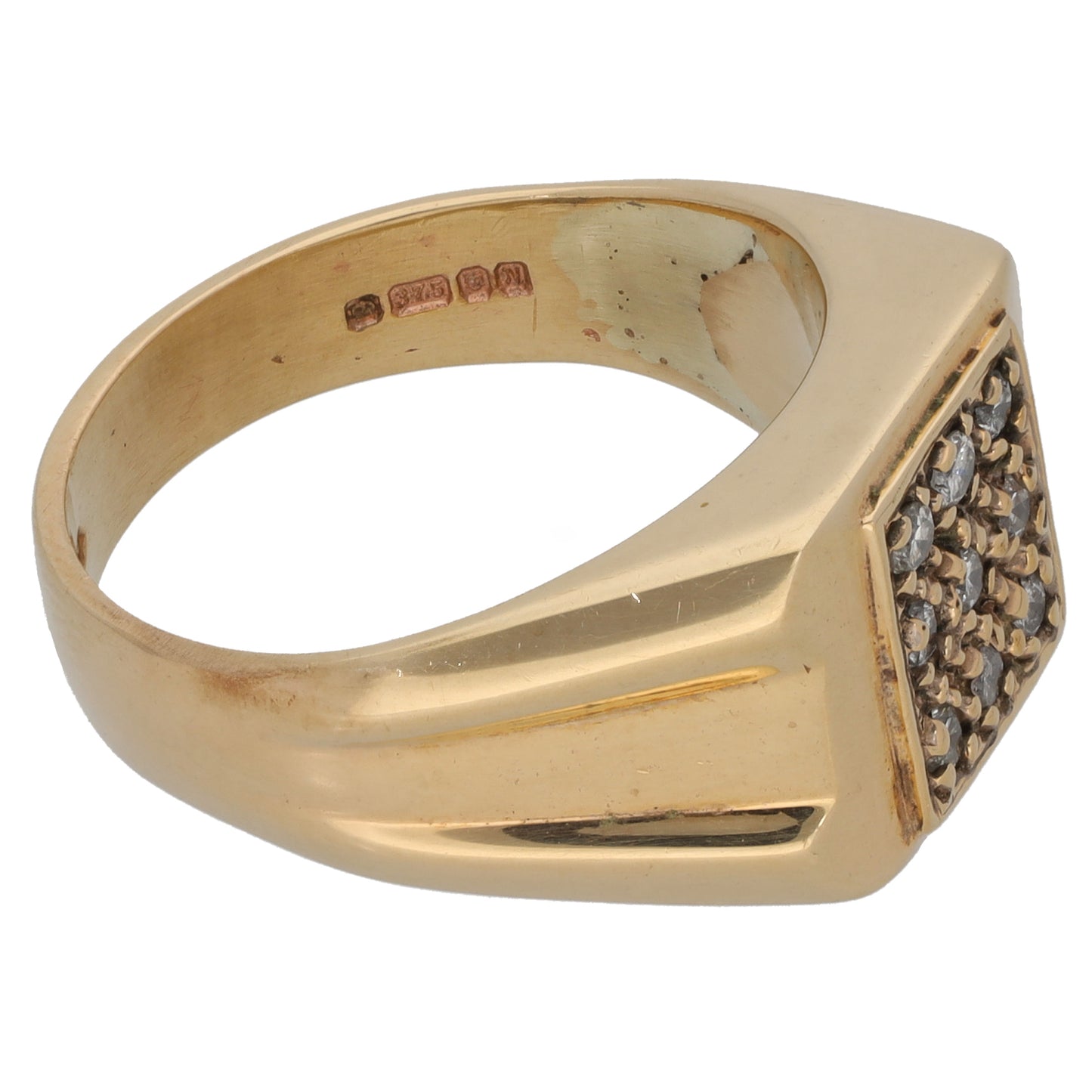 9ct Gold 0.36ct Diamond Patterned Signet Ring Size U