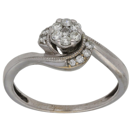 9ct White Gold 0.15ct Diamond Dress/Cocktail Ring Size M