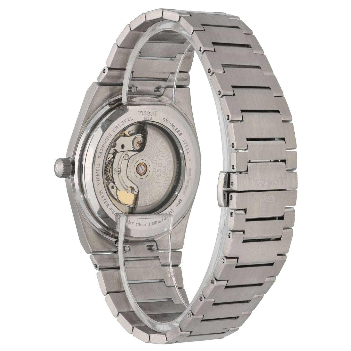 Tissot PRX T137407A, open caeback, stainless steel case and bracelet.