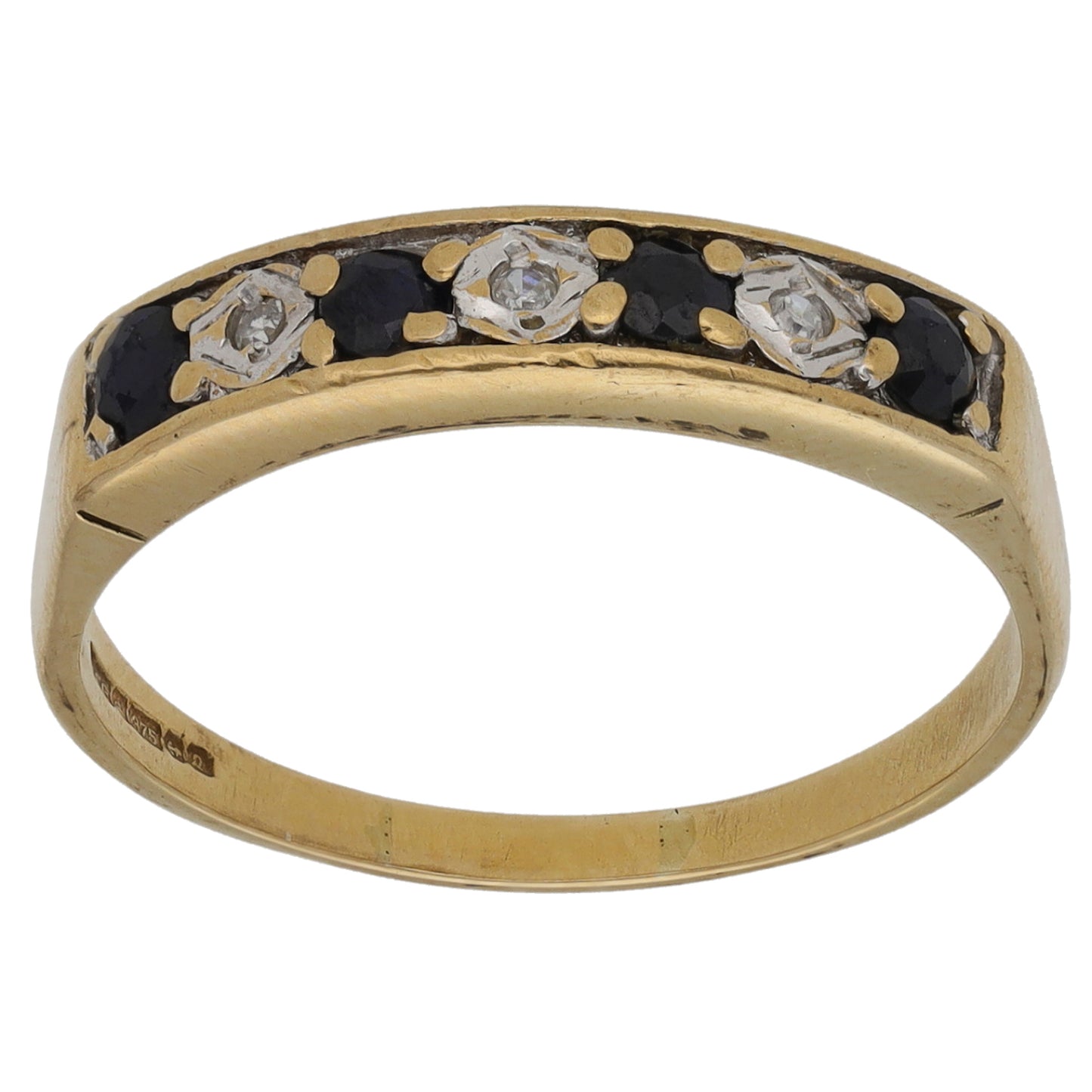 9ct Gold Sapphire & 0.015ct Diamond Half Eternity Ring Size O