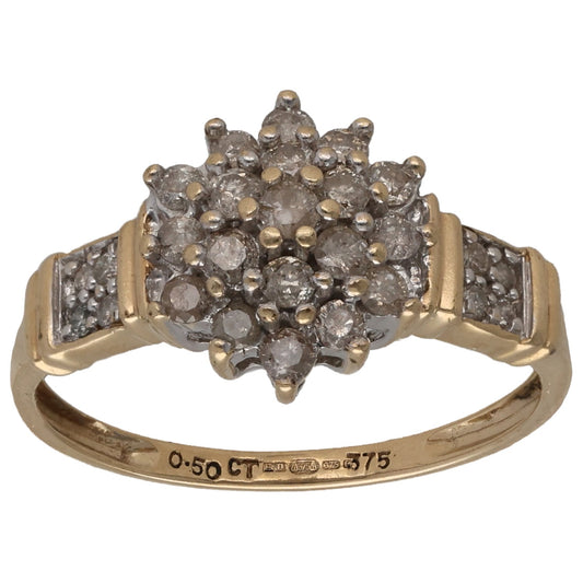 9ct Gold 0.50ct Diamond Cluster Ring Size N