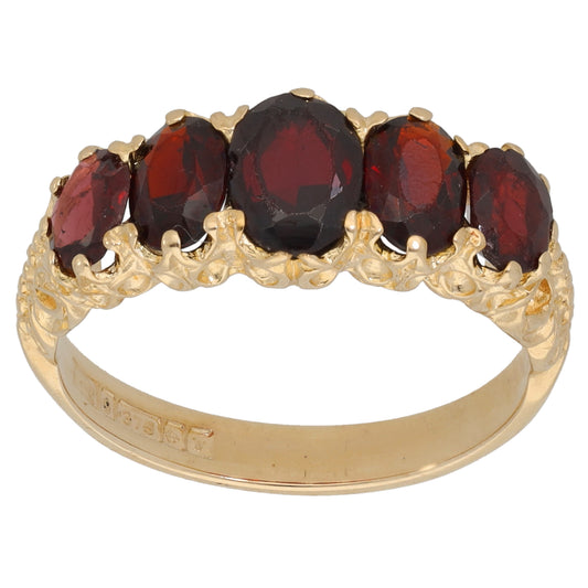 9ct Gold Garnet Half Eternity Ring Size N