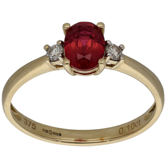 9ct Gold 0.10ct Diamond & Man Made Ruby Dress/Cocktail Ring Size N
