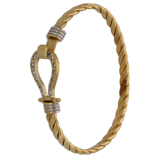 9ct gold CZ hinged clasp bangle, twisted rope bracelet with jeweled end sections