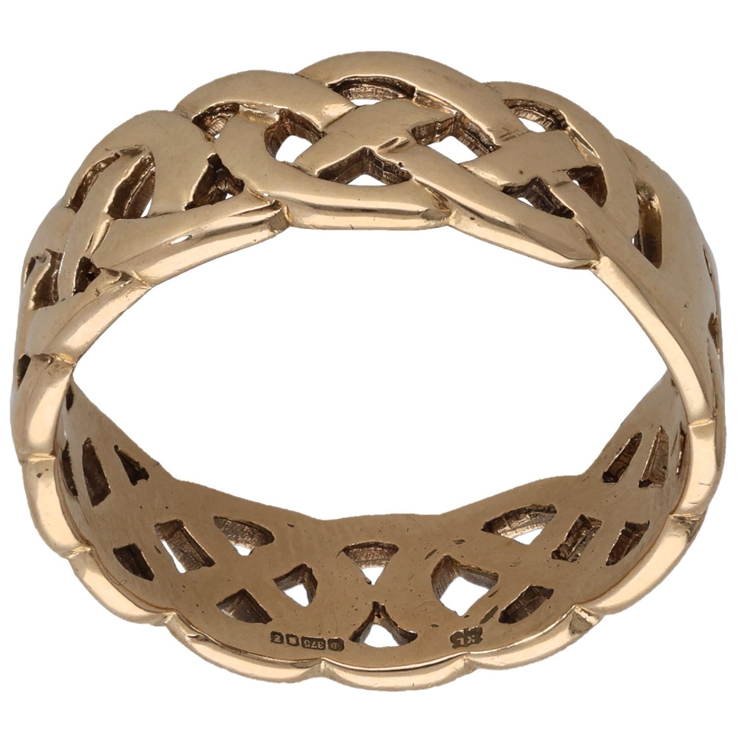 Gold tone openwork ring with braided knot design and cutout pattern