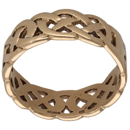 Gold tone openwork ring with braided knot design and cutout pattern