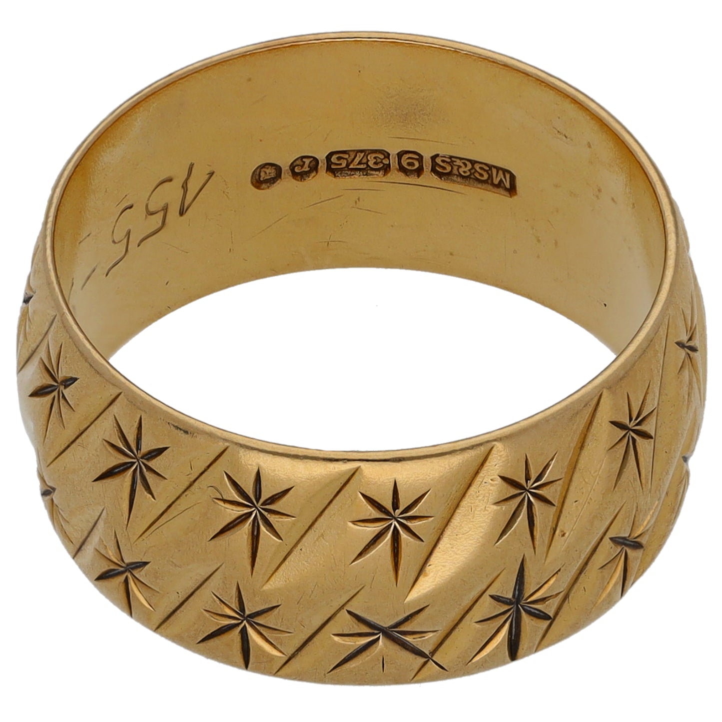 9ct Gold Patterned Wedding Ring Size M