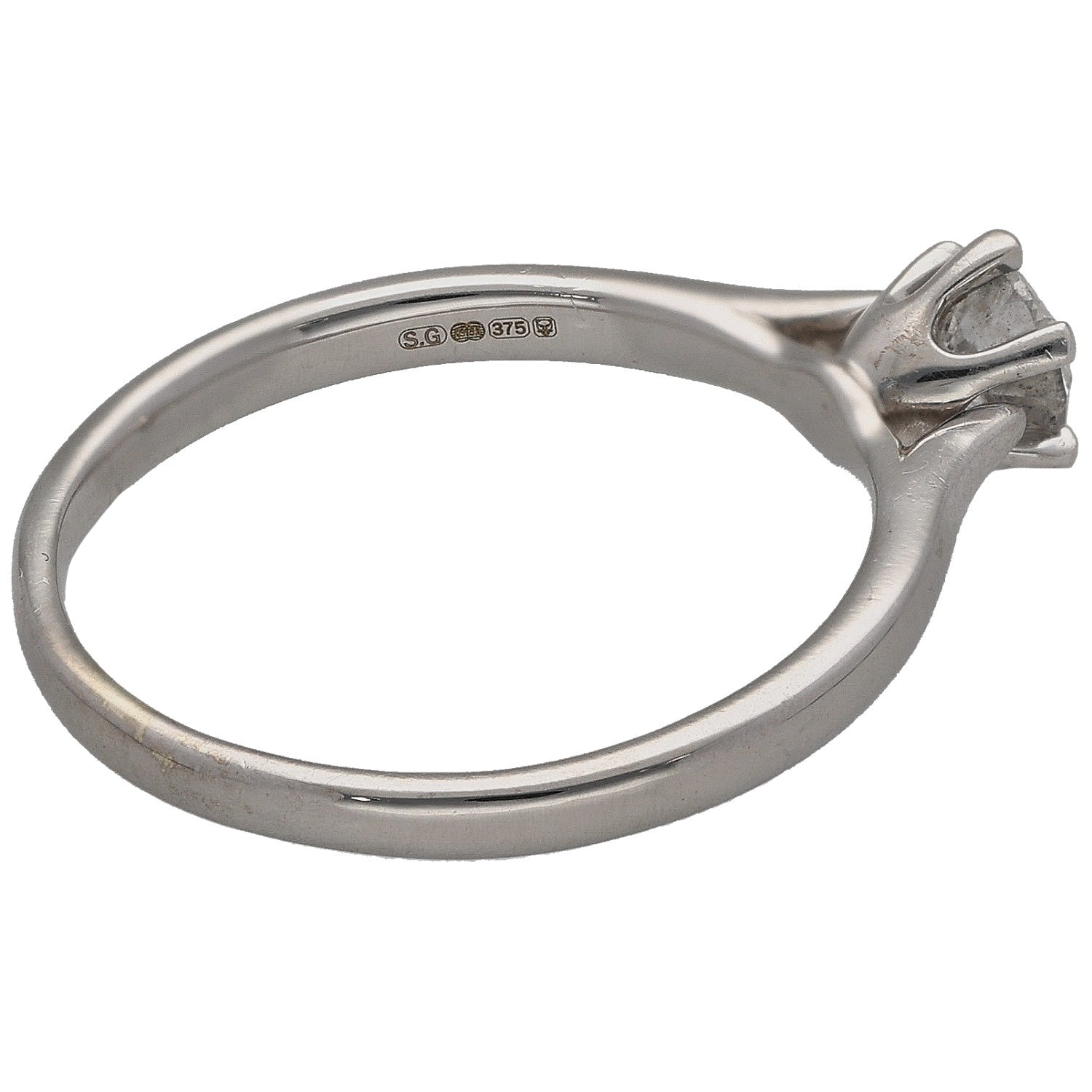 9ct white gold ring band with inside hallmark and raised prong setting