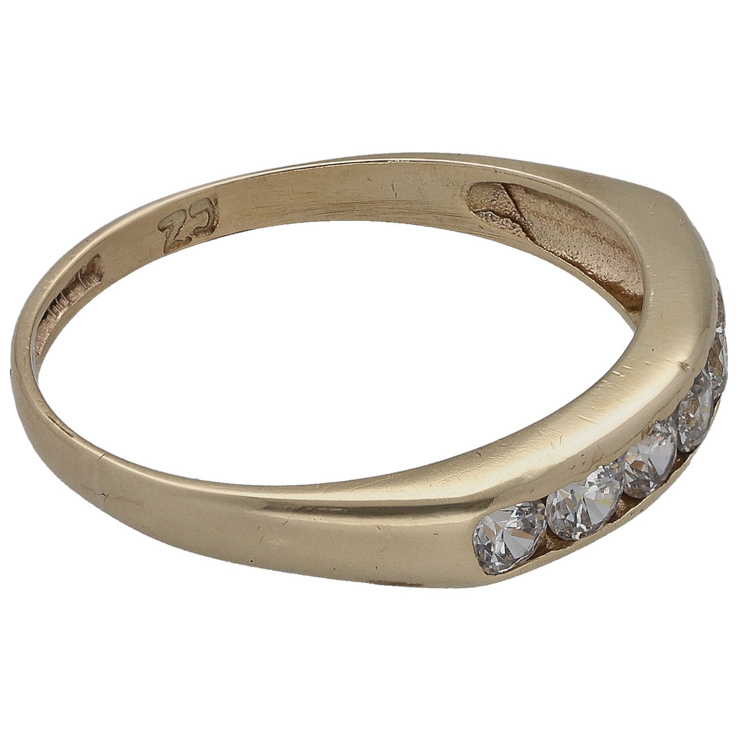9ct gold half eternity ring with clear CZ stones along one side, size M