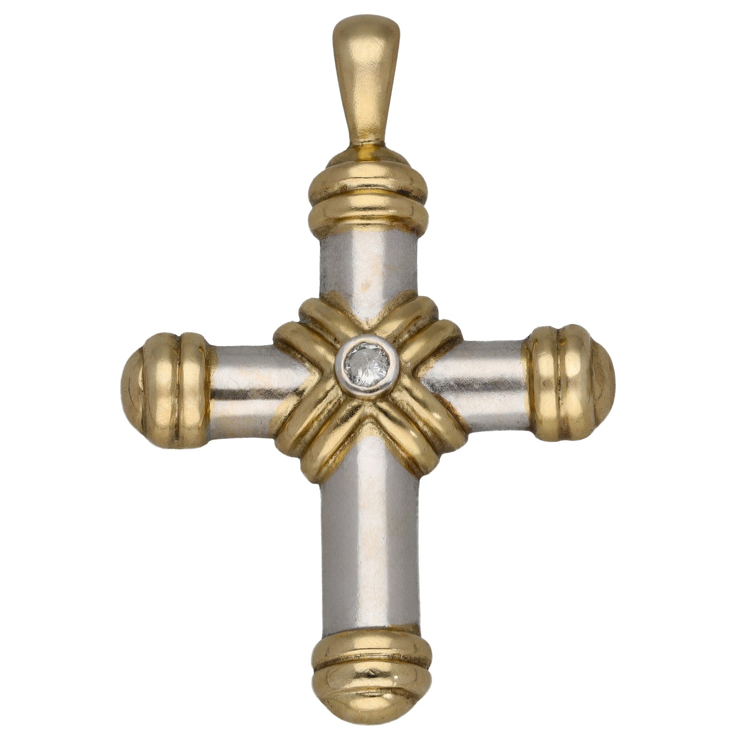 9ct Bi-Colour Gold 0.05ct Diamond Cross Pendant