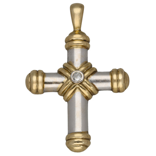 9ct Bi-Colour Gold 0.05ct Diamond Cross Pendant