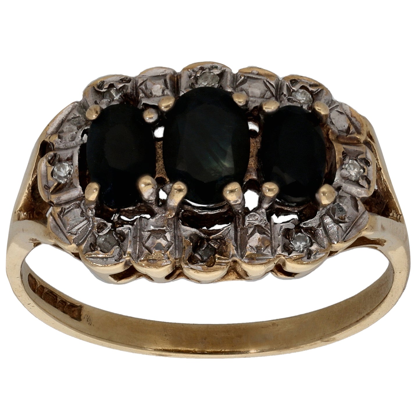 9ct Gold 0.04ct Diamond & Sapphire Dress/Cocktail Ring Size O