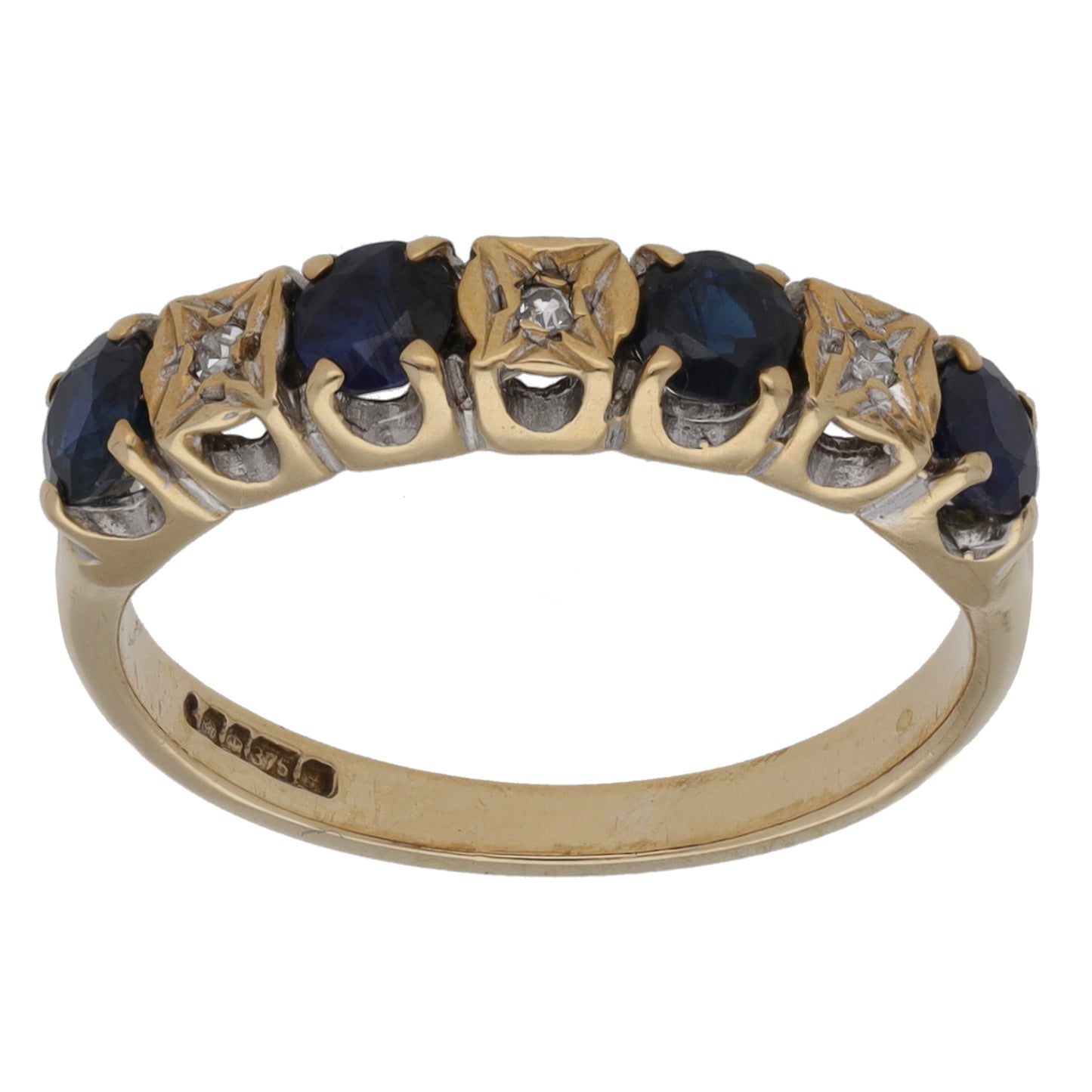 9ct Gold 0.03ct Diamond & Sapphire Half Eternity Ring Size M