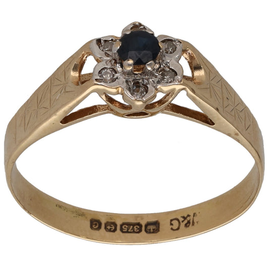 9ct Gold Sapphire & 0.03ct Diamond Dress/Cocktail Ring Size N