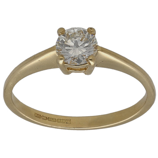 18ct Gold 0.45ct Diamond Solitaire Ring Size L