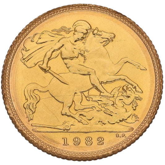 22ct Gold Queen Elizabeth II Half Sovereign Coin 1982