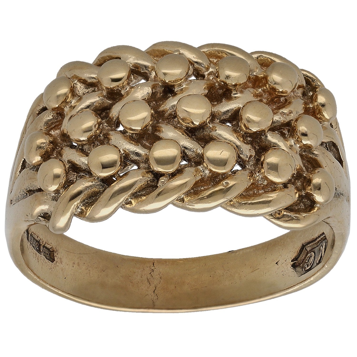9ct gold keeper ring with raised clustered bead setting