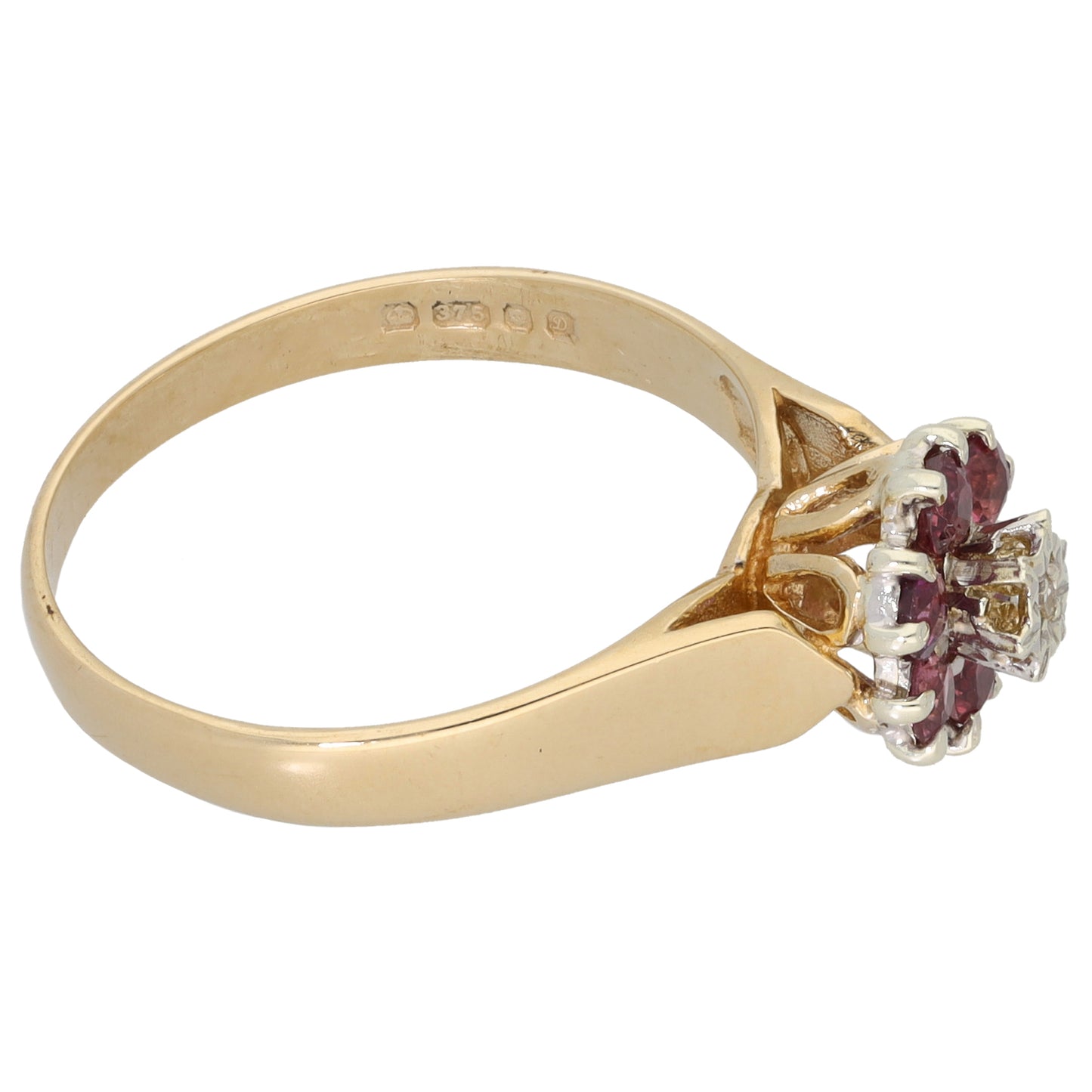 9ct Bicolour Gold Ruby & 0.01ct Diamond Dress/Cocktail Ring Size P