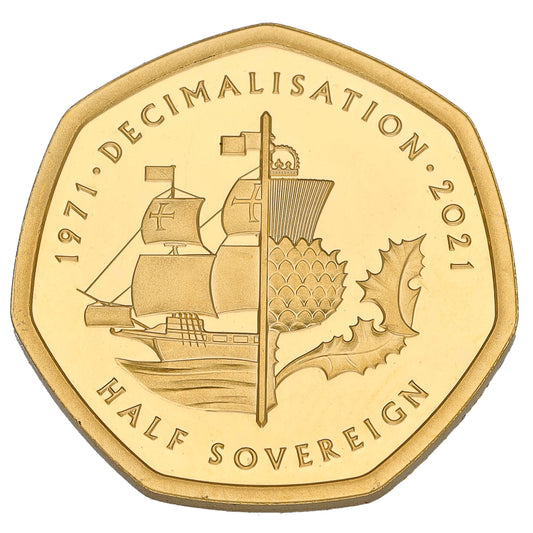 22ct Gold Queen Elizabeth II Decimalisation Half Sovereign Coin 2021